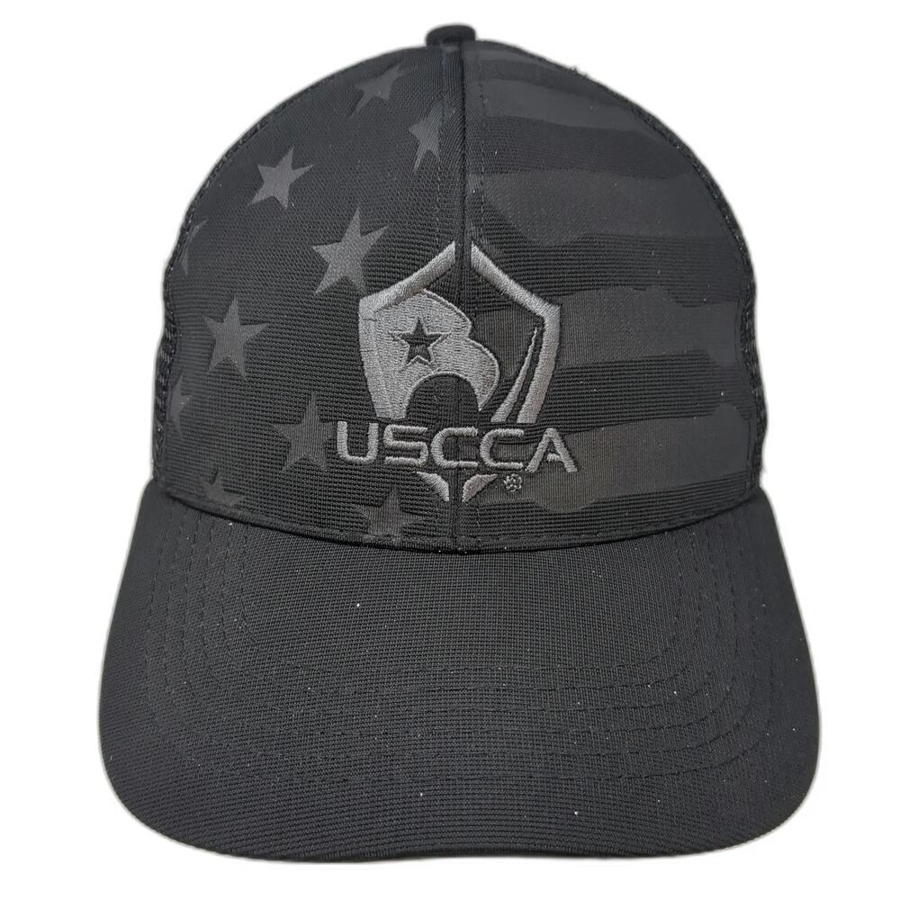 USCCA Trucker Hat Black One Size Tonal American Flag Stars Stripes Mesh Back
